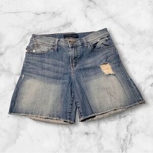 Rock & Republic Distressed Denim Shorts Star Studded Raw Hem Medium Wash 28